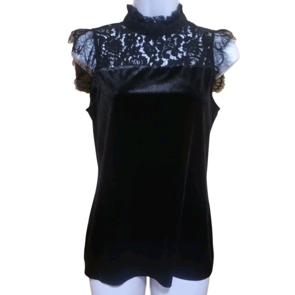 Rose Olive Tank Top Sm Black Velvet‎ Babydoll Lace Trim Dark Fairy Whimsygoth